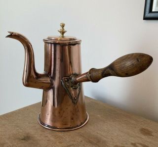 Brass Stove Top Kettle With Wooden Handle,  Vintage,  Signs Of Soldering At Handle