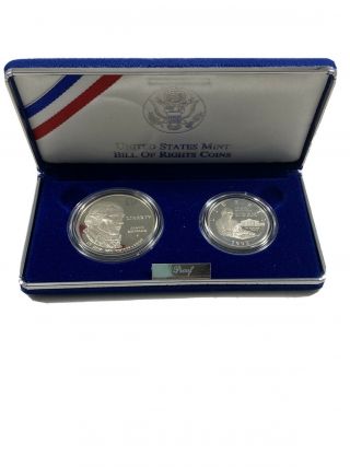 1993 Bill Of Rights 2 Coin Commemmorative Proof Silver Set