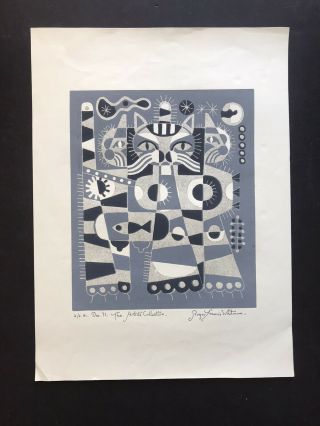 Vintage Abstract Print Lino Cut Signed 1971 Limited Edition Roger Whitmore 2