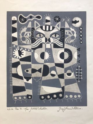 Vintage Abstract Print Lino Cut Signed 1971 Limited Edition Roger Whitmore 3