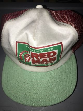 Vtg 80s Red Man Chew Chewing Tobacco Mesh Trucker Hat Snapback Hat Usa Made