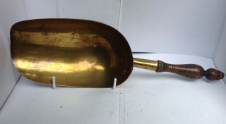 Well Made Antique Brass Scoop With Turned Wood Handle