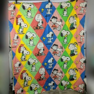 Vintage Snoopy Peanuts Bed Cover Comforter Blanket Twin Padded