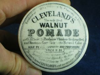 45002 Old Vintage Antique Printed Jar Pot Lid Bears Grease Hair Pomade Cleveland