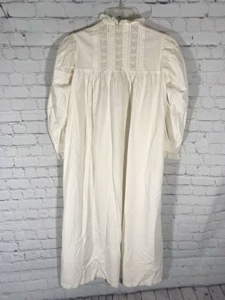 Vintage Antique Edwardian White Cotton Night Gown Dress Lace Floral Buttons