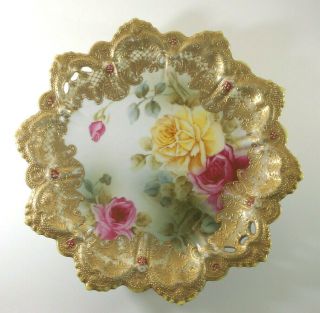 Antique Gold Moriage & Roses 10 " Plate Nippon Japanese Noritake W Stand -