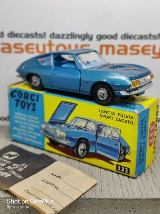 Corgi Toys No.  332 Lancia Fulvia Sport Zagato 1967 Vintage Diecast