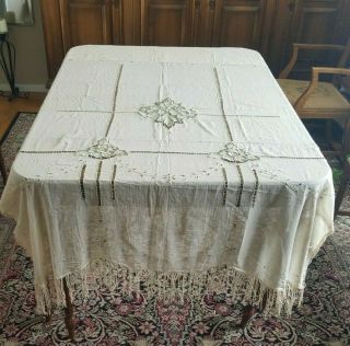 Antique Hand - Embroidered Window Scarf/panel Lefkara Style From Cyprus 106x50 "