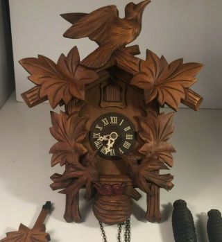 Vintage Cuckoo Clock Black Forest Germany Case Birds Nest Topper Regula Complete