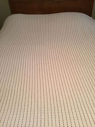 Vintage Bates Woven Bedspread Striped Ecru Burgundy Twin/full