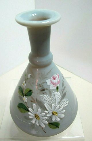 Lovely Antique French Blue Opaline Art Glass Perfume Bottle 6 " Tall Hand Painted