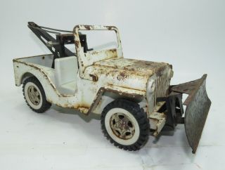 Vintage Tonka Jeep White Aa Wrecker Truck & Snow Plow