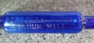 Antique Bodecker & Sons Flour Mill 14 " Cobalt Blue Glass Rolling Pin With Lid