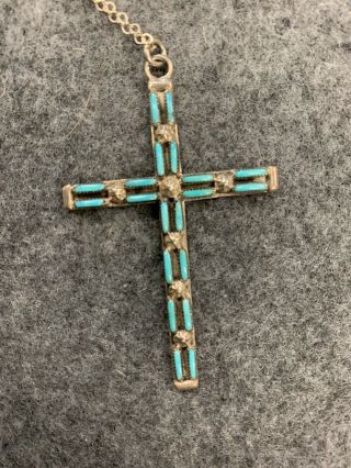 Antique Vintage Navajo Petit Point Turquoise Sterling Silver 2 " Cross Pendant