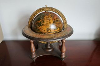 Wood Tabletop Olde World Globe - Zodiac Astrology Desktop Retro - Made In Italy