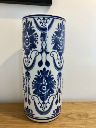 Vintage Chinese Large Tall Vase Oriental Asian Chinoiserie Blue White Floral