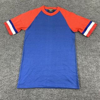 Vintage 70s 80s Raglan Ringer Tee T Shirt Small Rayon Tri Blend Made In Usa