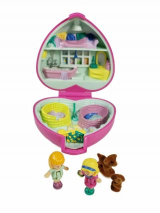 1993 Vtg Bluebird Polly Pocket House With Dogs And People Pink Clamshell