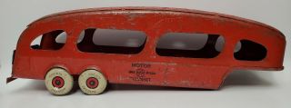 Vintage Metal Red Marx Motor Transit Car Truck Hauler Trailer With Ramps 2