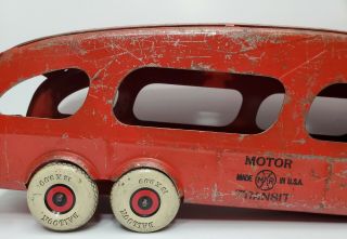 Vintage Metal Red Marx Motor Transit Car Truck Hauler Trailer With Ramps 3