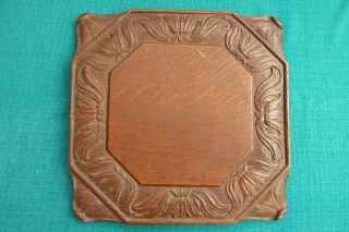 Unusual Vintage Square Hand Carved Wood Bread Board