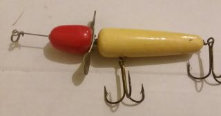 Vintage Early Pflueger Musky Globe Lure In Red White Old Wood Antique Fishing