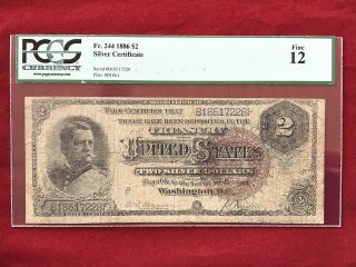 Fr - 244 1886 Series $2 Two Dollar Silver Certificate " Hancock " Pcgs 12 Fine