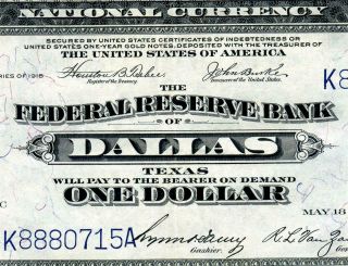 Hgr Sunday 1918 $1 Frbn Green Eagle ( (key Dallas District))  Lightly Circulated