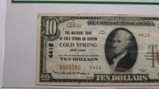 $10 1929 Cold Spring York NY National Currency Bank Note Bill Ch.  4416 VF35 2