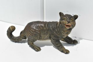 Small Antique Cold Painted Cast Metal Spelter Cat Figurine