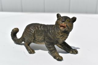 SMALL ANTIQUE COLD PAINTED CAST METAL SPELTER CAT FIGURINE 2