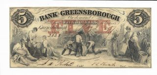 $5 1857 May 2 Georgia Bank Of Greensborough Serial 2823 Crisp Uncirculated
