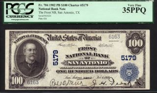 $100 1902 Pb The Frost National Bank Of San Antonio,  Texas Ch 5179 Pcgs 35 Ppq