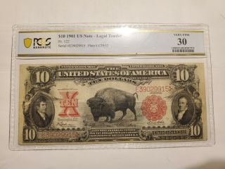 1901 $10 Bison Us Note Legal Tender Fr 122 Pcgs Vf 30