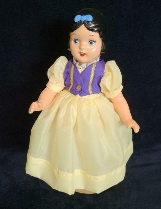 Vintage Composition Snow White Doll 14 " Tall Unmarked Redressed Molded Bow