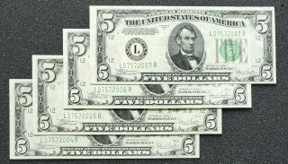 4 Consecutive | 1934 C | $5 Federal Reserve Notes | L | San Francisco
