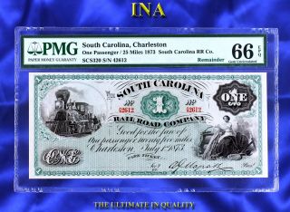 State Of South Carolina 1873 $1 Currency Gem Unc Pmg 66 Epq Perfect Margins