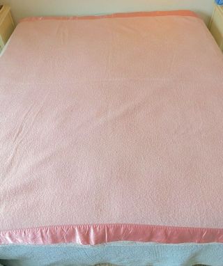 Vintage Acrylic Blanket Waffle Weave Satin Trim Pink 74 