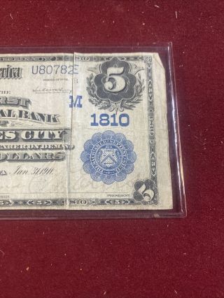 Series 1902 First National Bank Of Charles City Iowa $5 Note CH 1810 Very Rare 4