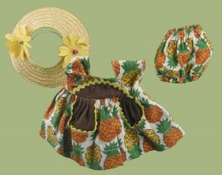 8 " Vogue Ginny Orig 1954 41 Pineapple Dress W/matching Panties & Stra Hat