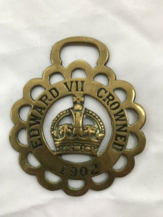 Antique Horse Brass Comemmorating Coronation Of King Edward Vii 1902