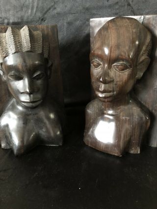 Pair Large Vintage Carved African Head Wooden Bookends Book Ends /door Stops
