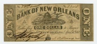1862 $1 The Bank Of Orleans,  Louisiana Note - Civil War Era