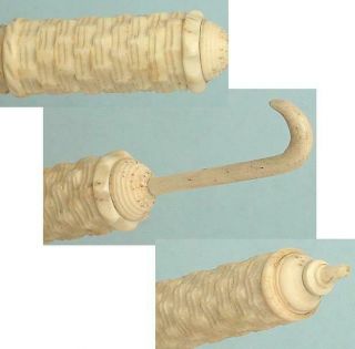 Antique Carved Bone Parasol/Umbrella Needle Case w/ Basketweave Design C1890 3