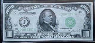 1934a Kansas City $1000 One Thousand Dollar Bill Federal Reserve Note