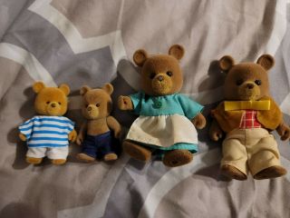 Calico Critters Maple Town Sylvanian Flocked Tan Bear Family Of Four