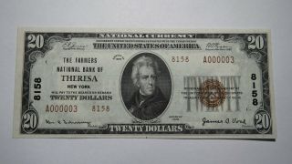 $20 1929 Theresa York Ny National Currency Bank Note Bill Ch.  8158 Cu,