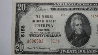 $20 1929 Theresa York NY National Currency Bank Note Bill Ch.  8158 CU, 2