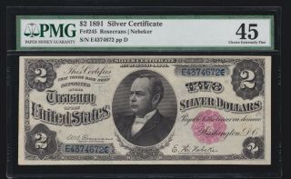 Us 1891 $2 " Windom " Silver Certificate Fr 245 Pmg 45 Ch Xf (672)