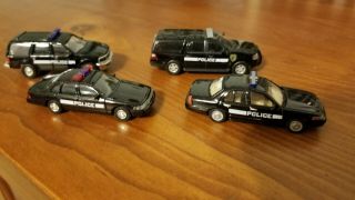Ho Scale 1/87 Set Of 4 Black Police Cars And Suvs